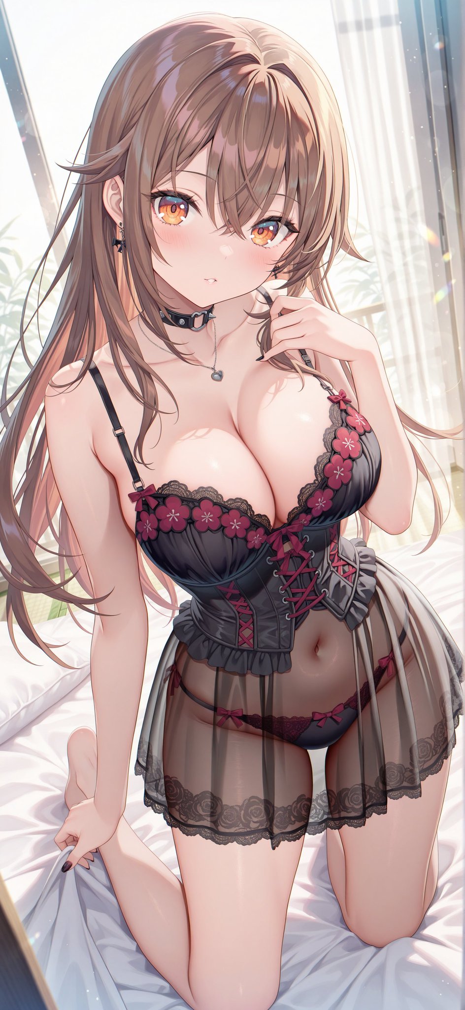 【原创艺术】琥珀眸的私语 晨曦中的黑红蕾丝绮梦