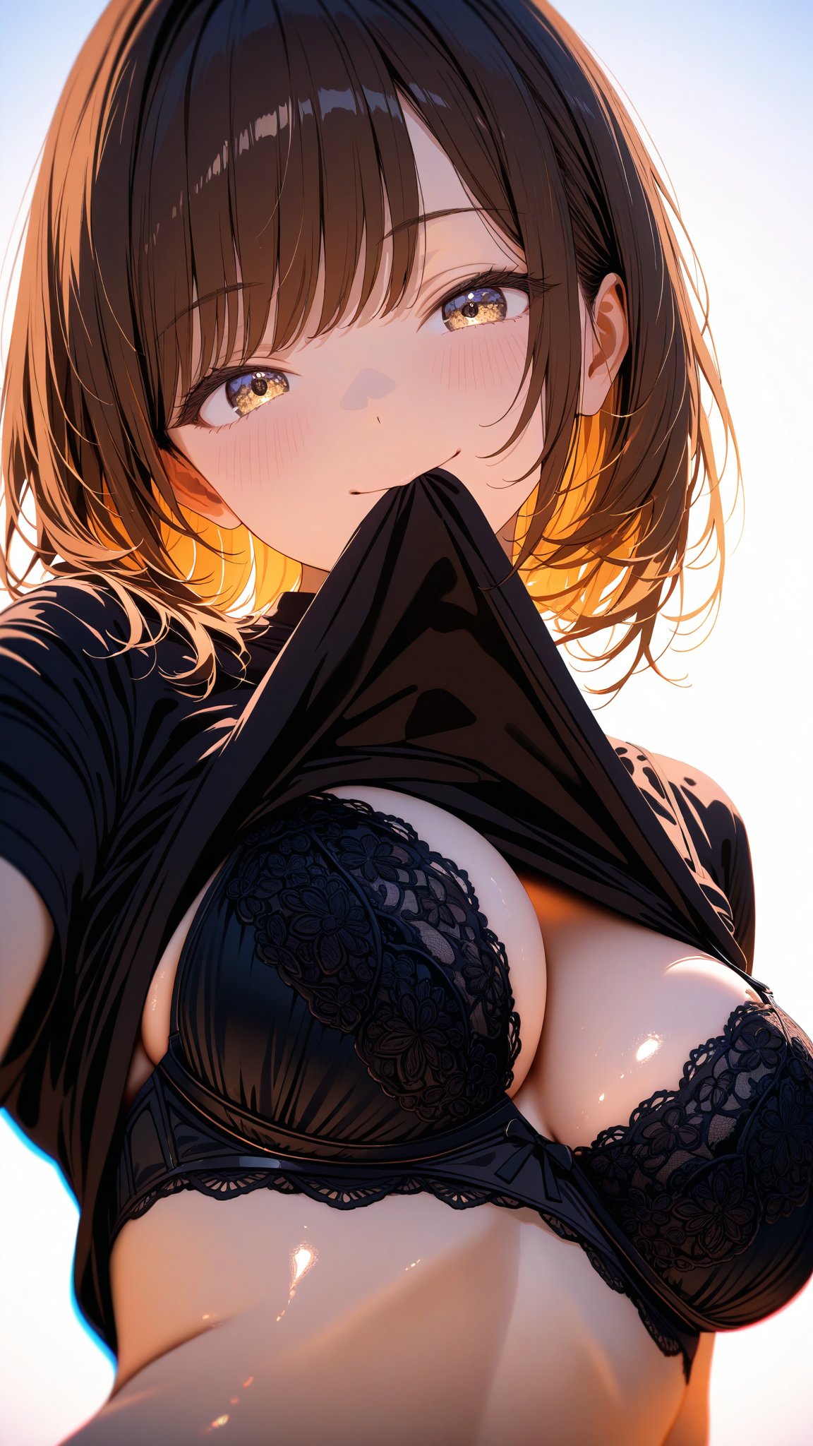 【光影特写】琥珀瞳少女的都市暮色，蕾丝与指尖的悸动美学