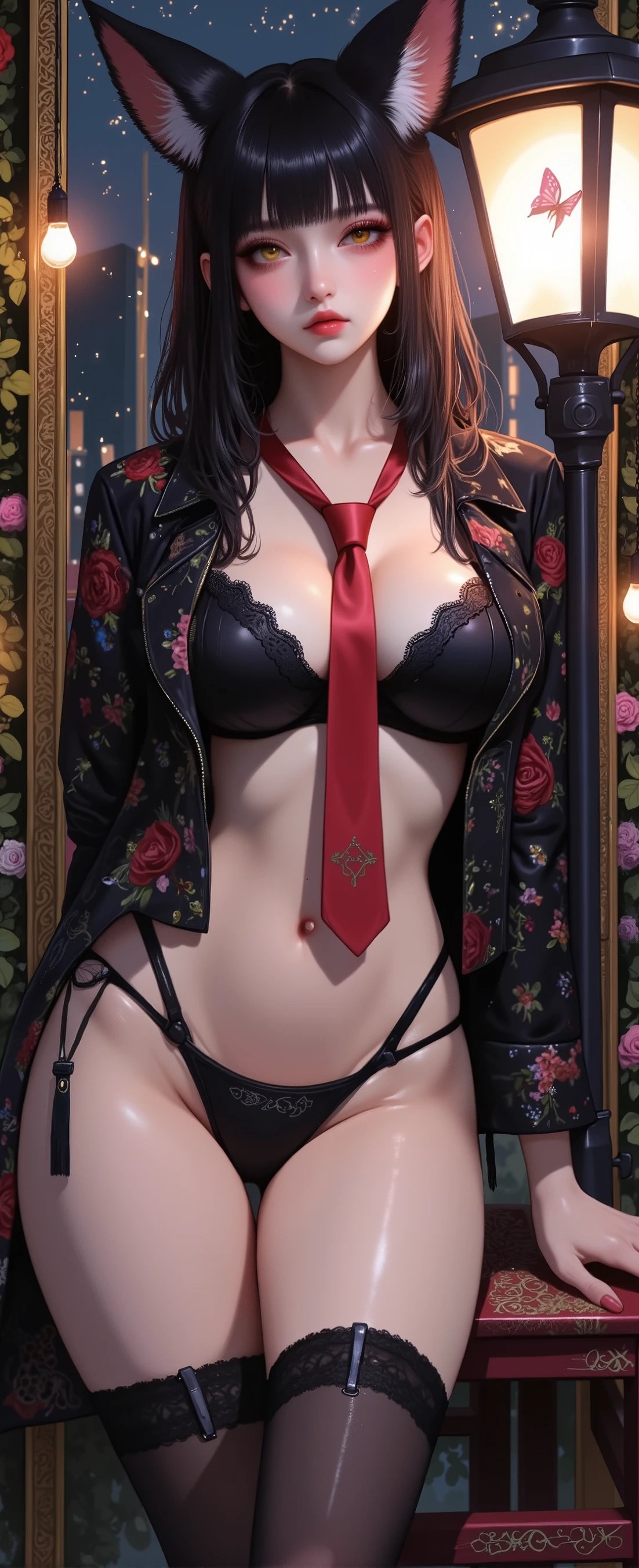 【都市幻想】黑发猫耳少女 午夜街头的静谧魅惑